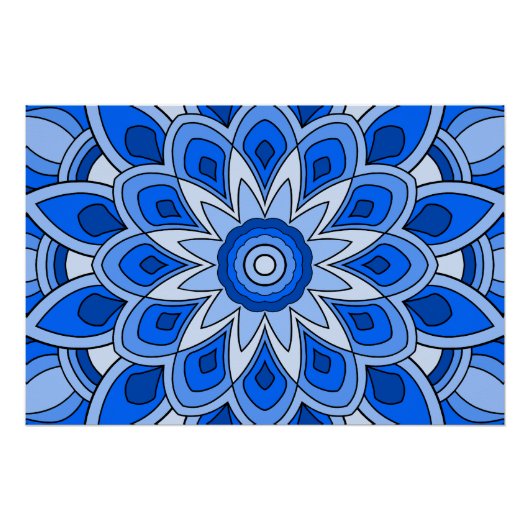 Mandala in het blauw perfect poster (Voorkant)
