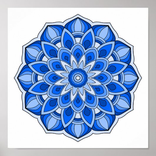 Mandala in het blauw poster (Voorkant)
