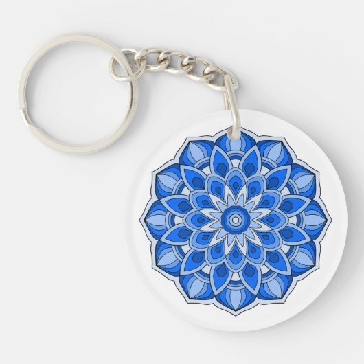 Mandala in het blauw sleutelhanger (Voorkant)