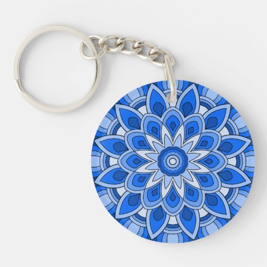 Mandala in het blauw sleutelhanger (Voorkant)