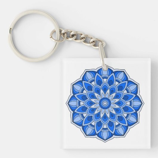 Mandala in het blauw sleutelhanger (Voorkant)