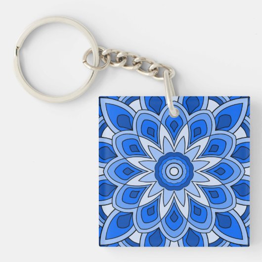 Mandala in het blauw sleutelhanger (Voorkant)