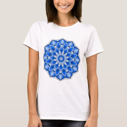 Mandala in het blauw t-shirt (Voorkant)