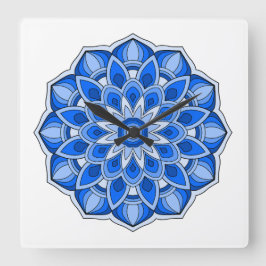 Mandala in het blauw vierkante klok