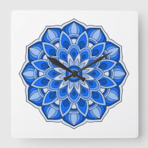 Mandala in het blauw vierkante klok