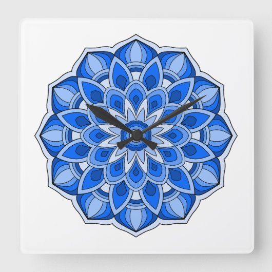 Mandala in het blauw vierkante klok (Voorkant)