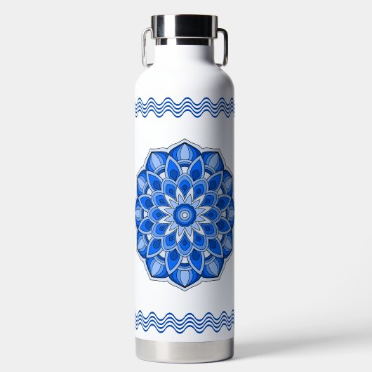 Mandala in het blauw waterfles (Voorkant)