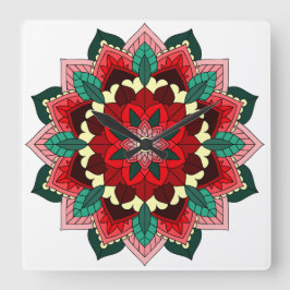 Mandala in het rood vierkante klok