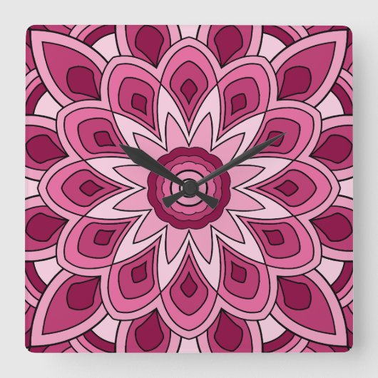 Mandala in het roze vierkante klok (Voorkant)