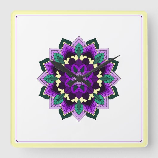 Mandala in paars vierkante klok (Voorkant)