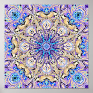 Mandala in Paarse, blauwe en goudafdrukken Poster