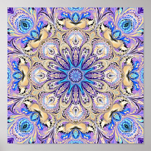 Mandala in Paarse, blauwe en goudafdrukken Poster (Voorkant)