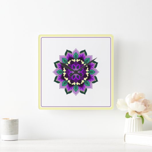 Mandala in purple vierkante klok (Huis)