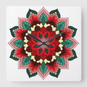 Mandala in red vierkante klok (Voorkant)