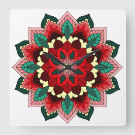 Mandala in red vierkante klok