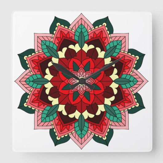 Mandala in red vierkante klok (Voorkant)