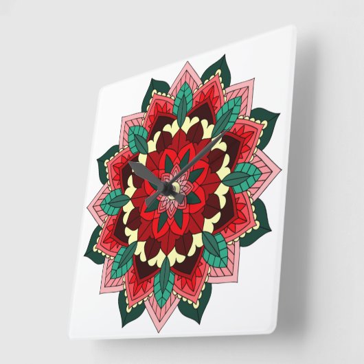 Mandala in red vierkante klok (Hoek)