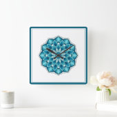 Mandala in teal green vierkante klok (Huis)