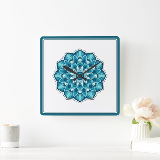 Mandala in teal green vierkante klok (Huis)