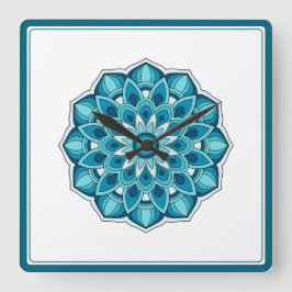 Mandala in teal green vierkante klok