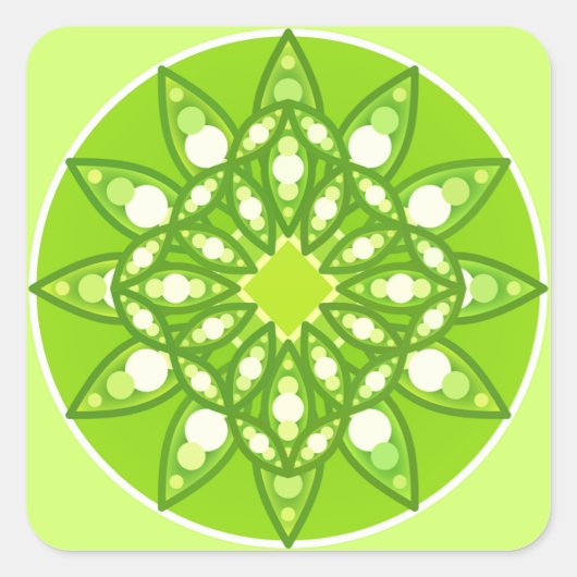 Mandala in tinten groen vierkante sticker (Voorkant)