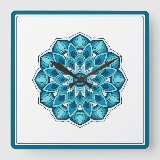 Mandala in turkoois groen vierkante klok (Voorkant)