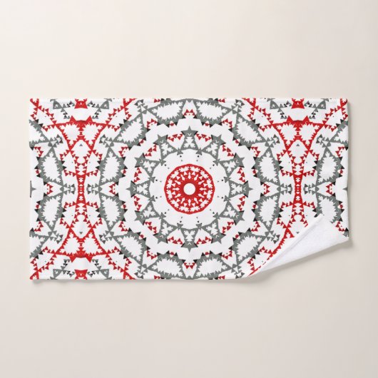 Mandala in wit, rood en kaki. handdoek (Handdoek)