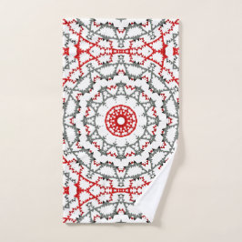 Mandala in wit, rood en kaki. handdoek