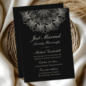 Mandala Indian Boho Black Just Married Wedding Aankondiging