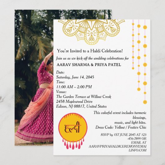 Mandala Indiase Haldi Ceremonie Uitnodiging (Voorkant / Achterkant)