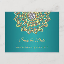 Mandala Indische Blauwgroen Blauwe Huwelijk SAVE T Aankondigingskaart