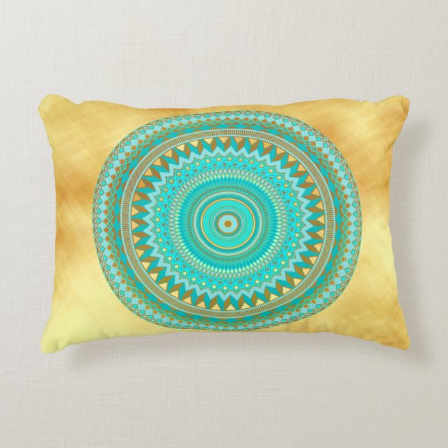 Mandala Iris Blauw Bruin Goud Accent Kussen (Voorkant)