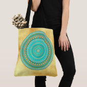 Mandala Iris blauw bruin goud Tote Bag (Dichtbij)