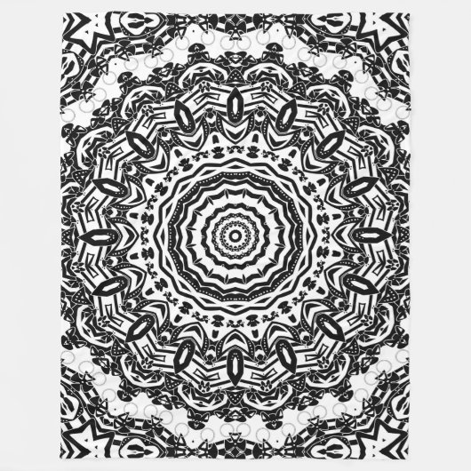 Mandala, kaleidoscoop, zwart-wit, ornament fleece deken (Voorkant)