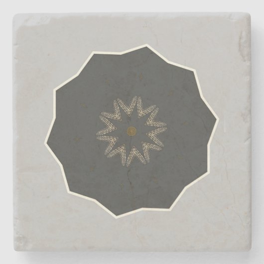 Mandala Kaleidoscope Black op Grey Stenen Onderzetter (Voorkant)