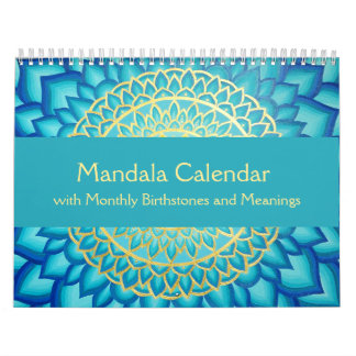 Mandala kalender met maandelijkse vogelstenen