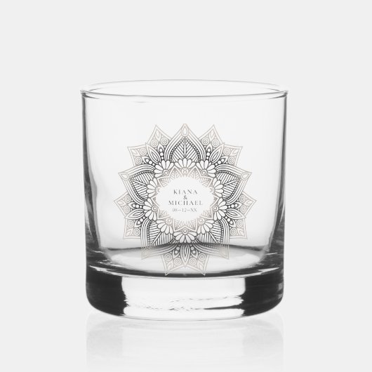 Mandala Kant Bruiloft Neutraal ID478 Whisky Glas (Voorkant)