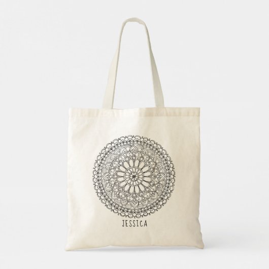 Mandala klaar voor kleur zwart tote bag (Achterkant)