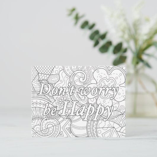 Mandala-kleurkaart don't worry be happy briefkaart (Staand voorkant)