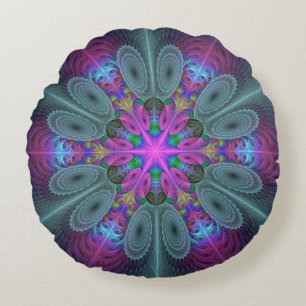 Mandala Kleurrijk Slaande Fractale Kunst Kaleidosc Rond Kussen