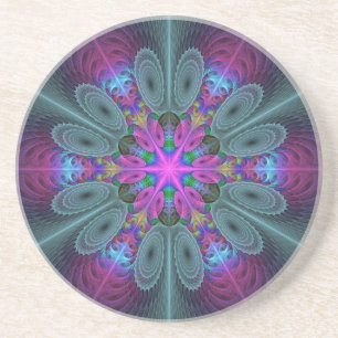 Mandala Kleurrijk Slaande Fractale Kunst Kaleidosc Zandsteen Onderzetter