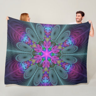 Mandala Kleurrijk Slagkrachtig Fractale Kunst Kale Fleece Deken