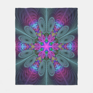 Mandala Kleurrijk Slagkrachtig Fractale Kunst Kale Fleece Deken