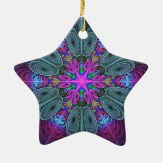 Mandala kleurrijke fractale kunst met roze ster keramisch ornament (Achterkant)