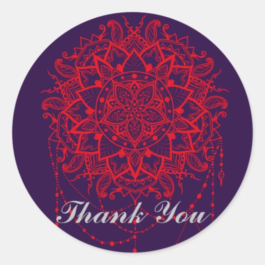Mandala kleurrijke Indische Marokkaan Dank u Ronde Sticker (Voorkant)