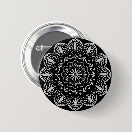 Mandala Knop | Zwart en Grijs Ronde Button 5,7 Cm (Voorkant /achterkant)