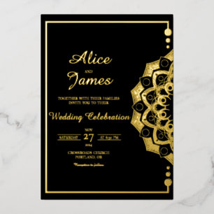 Mandala Kralen Frame Elegant Zwart Goud Folie Brui Uitnodiging
