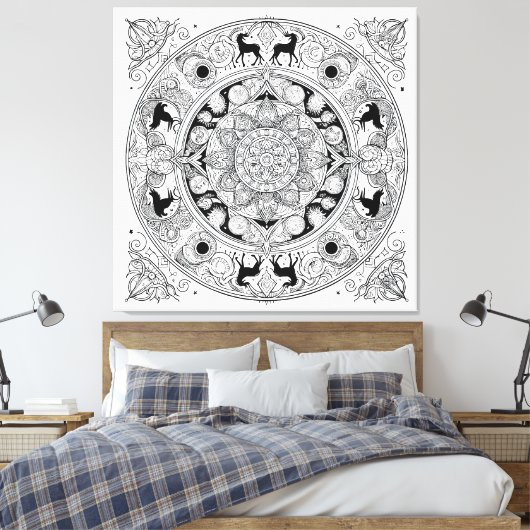 Mandala Kronieken ser.1 #03 Kleurrijk/Verf over Canvas Afdruk (Insitu (Slaapkamer))