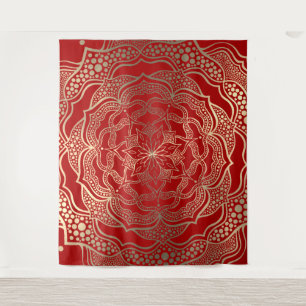 Mandala Kunst Boho Chic Elegant Goud Rood Kerstmis Wandkleed