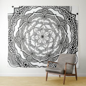 Mandala Kunst Boho Chic Elegant Zwart Wit Trippy Wandkleed (In Situ (horizontaal))